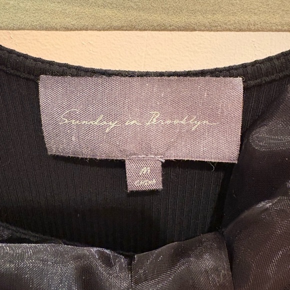 Anthropologie Sunday in Brooklyn Black Ribbed Bow Top Women’s Size Medium - Picture 6 of 14